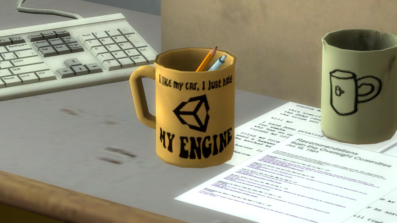 "I love my car, I just hate my engine" Unity logo mug