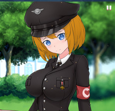 it's an anime girl wearing a literal nazi armband but instead of a swastika it's a heart