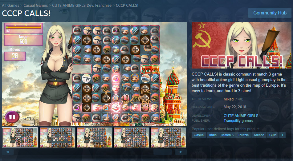 CCCP CALLS! is classic communist match 3 game with beautiful anime girl!
