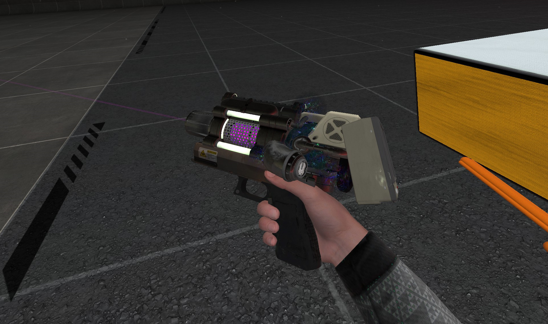 Boneworks spawn gun left side with void orb, sticker, and dial