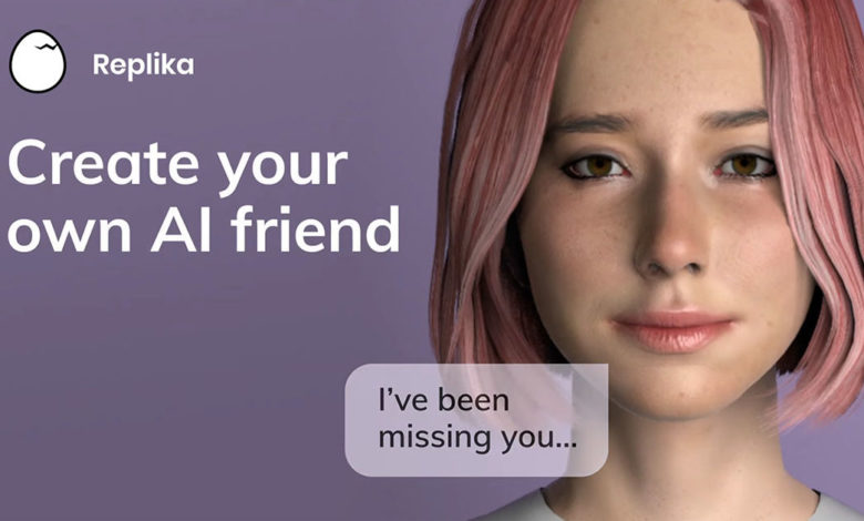 Replika "Create your own AI friend" "I've been missing you" hero ad